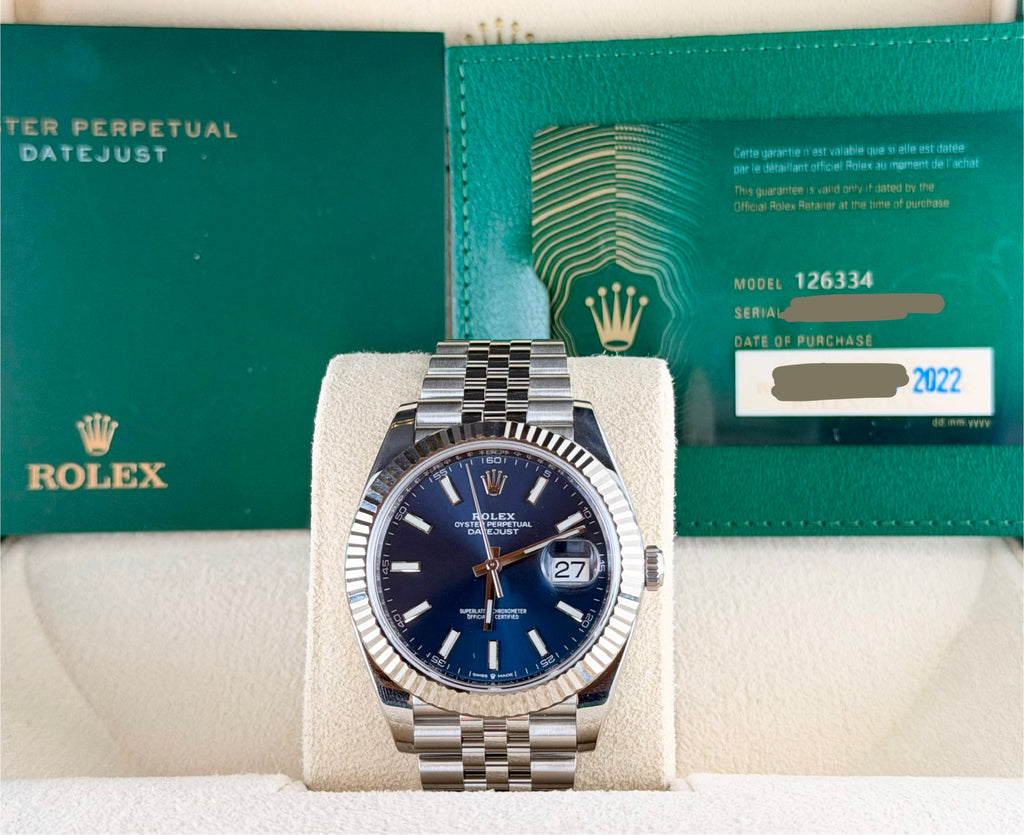 Rolex Datejust 41, blaues Zifferblatt, 2022, Komplettset, wie neu