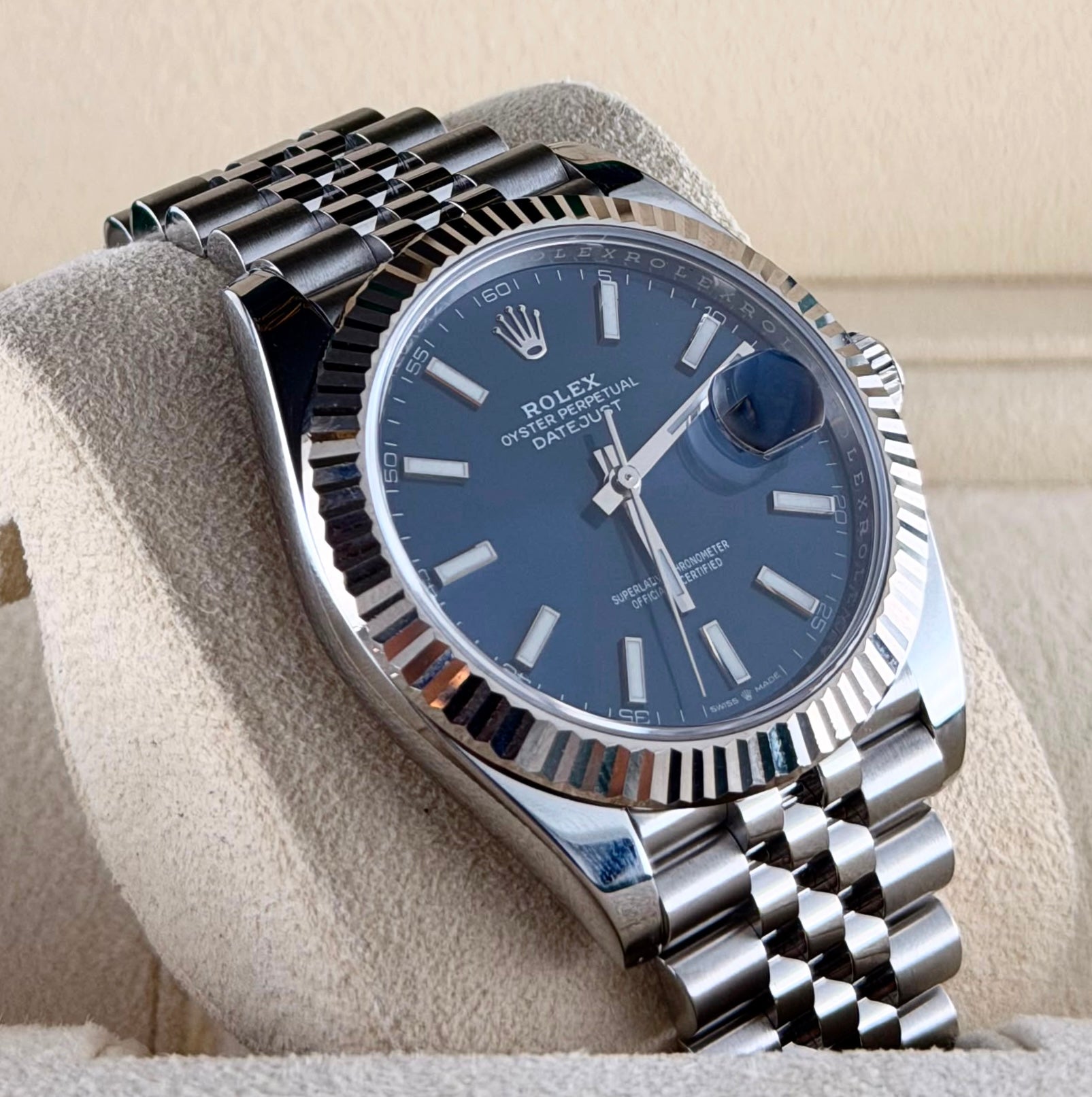 Rolex Datejust 41, blaues Zifferblatt, 2022, Komplettset, wie neu