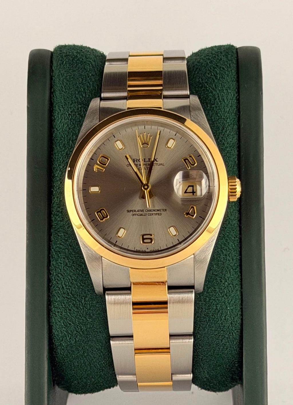 Rolex Oyster Perpetual, Stahl und 18 Karat Gold, Komplettset, 2005, nach Service
