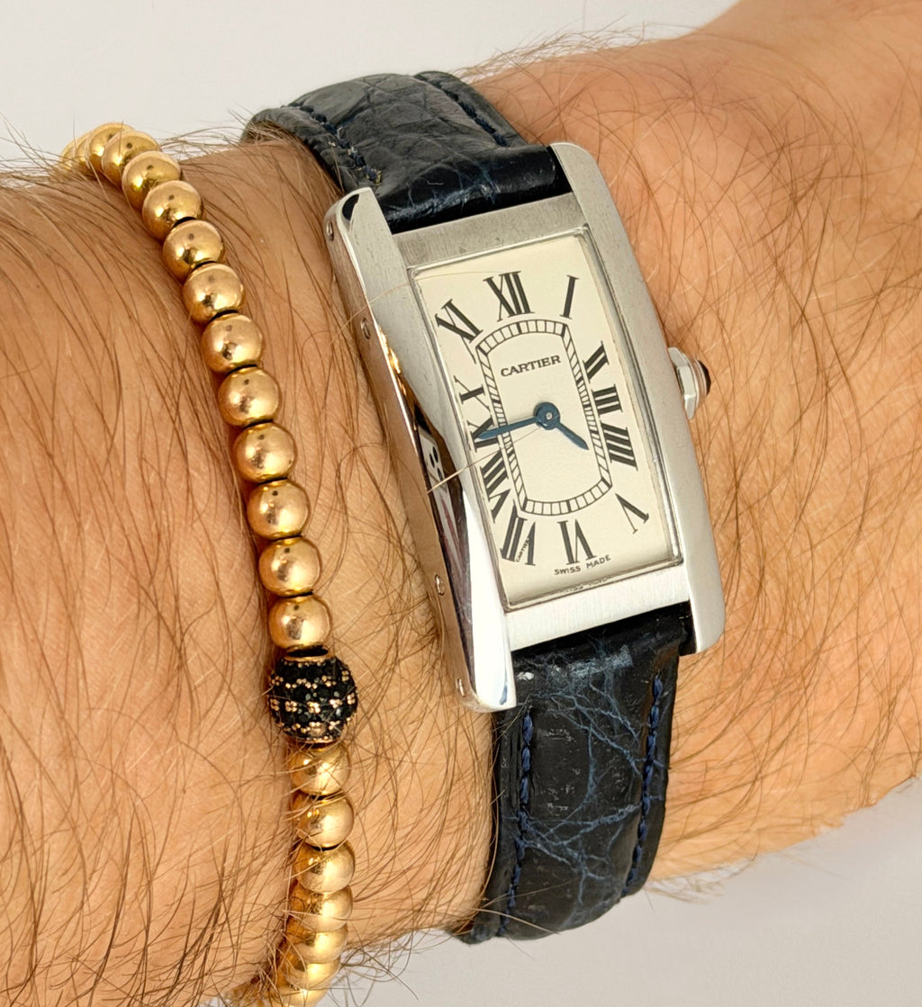 Cartier Tank Américaine Mini Size 18k Weiss Gold Mit Box und Papieren