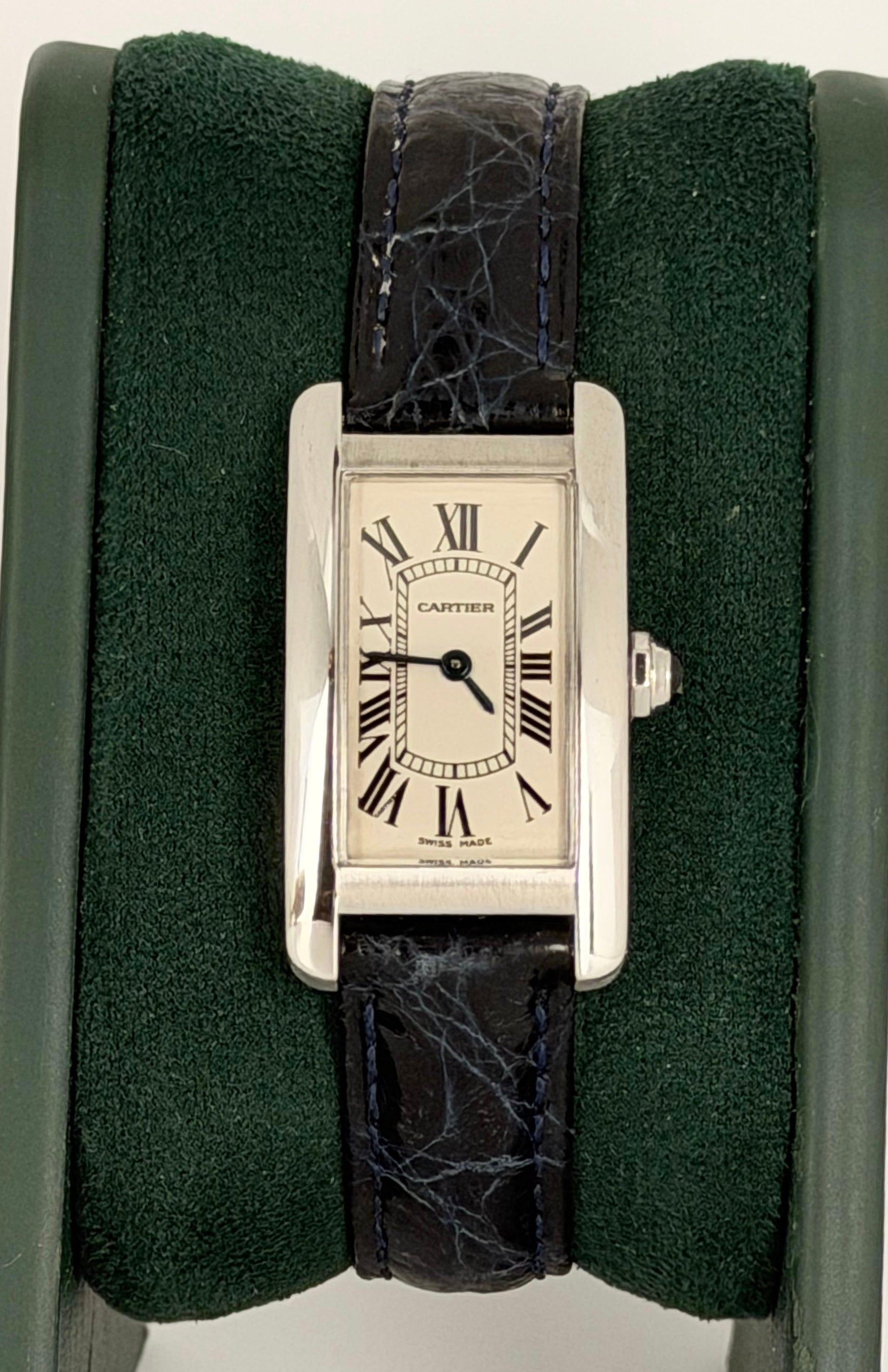 Cartier Tank Américaine Mini Size 18k Weiss Gold Mit Box und Papieren