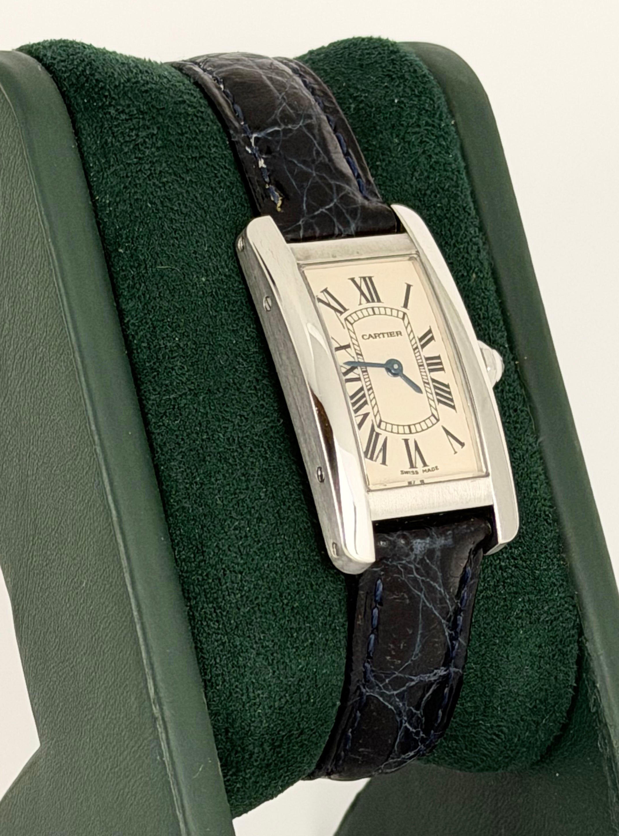 Cartier Tank Américaine Mini Size 18k Weiss Gold Mit Box und Papieren