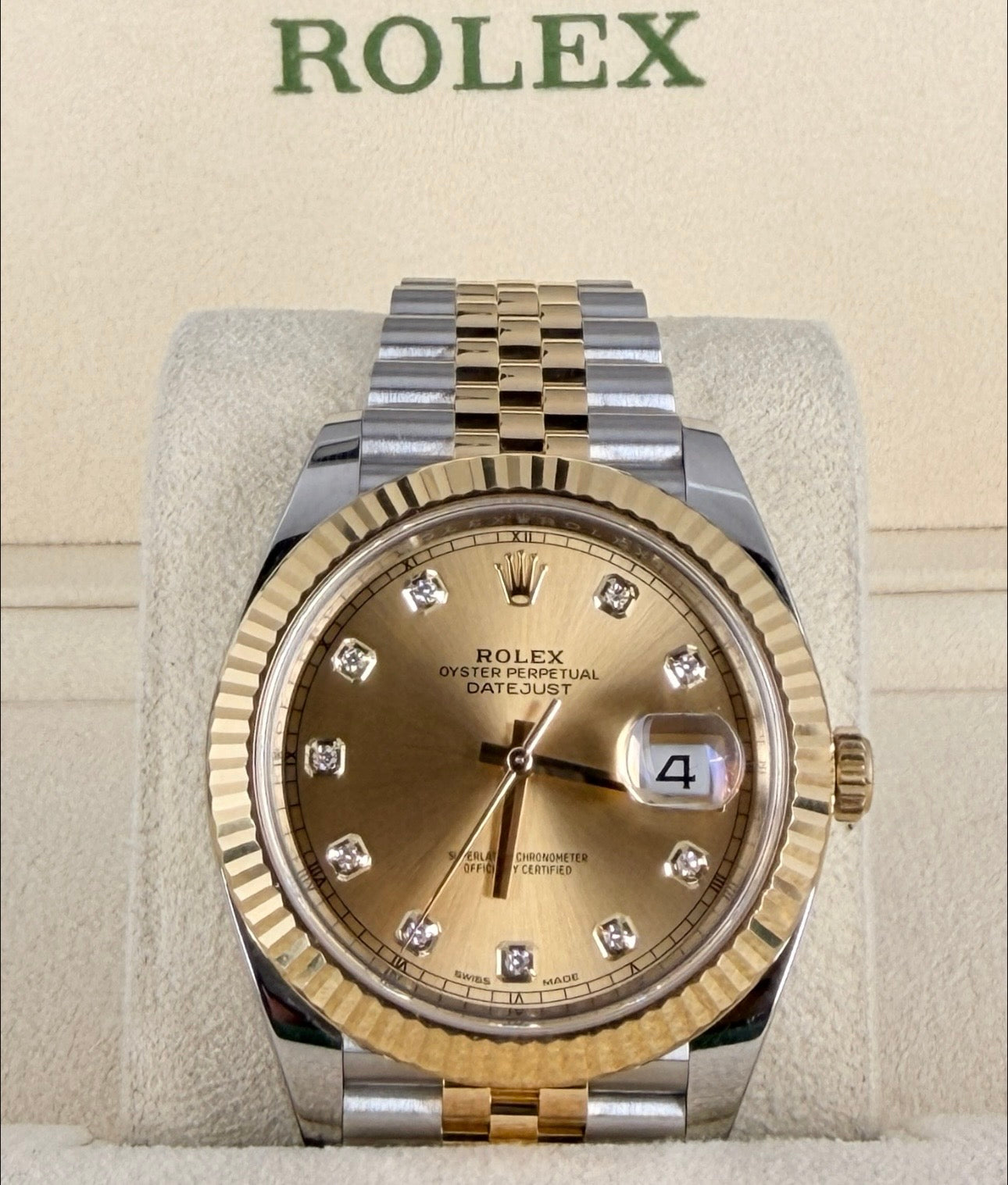 Rolex Datejust 41 Diamanten Zifferblat 18k Gold Box und Papieren 2018