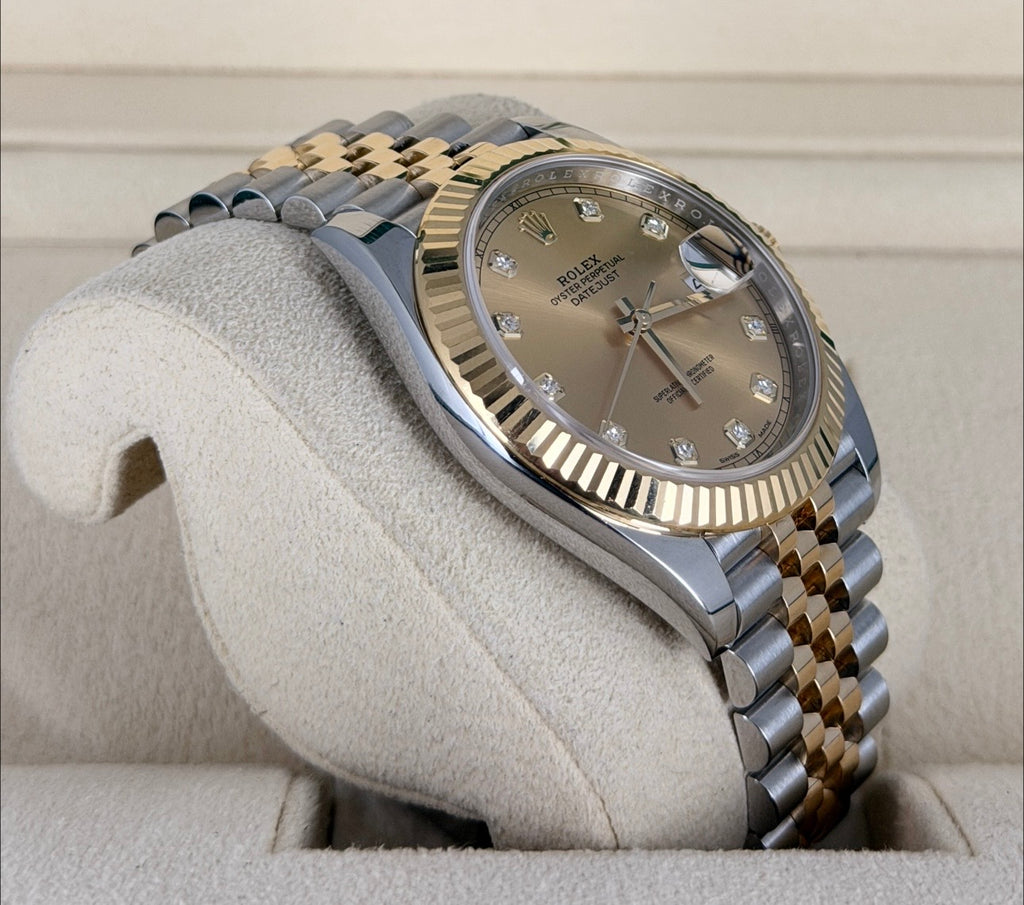 Rolex Datejust 41 Diamanten Zifferblat 18k Gold Box und Papieren 2018