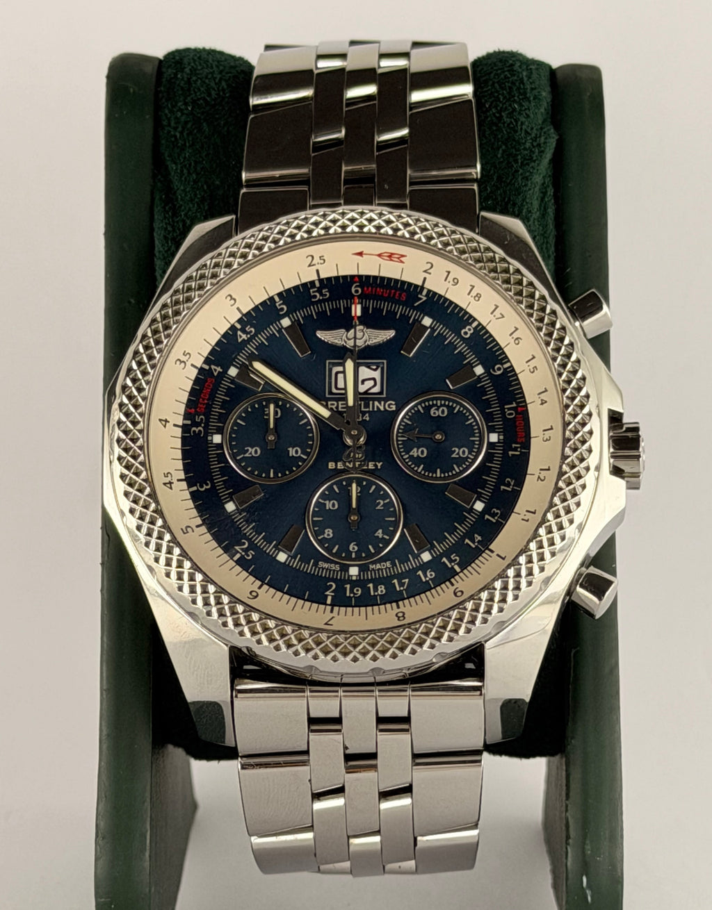 Breitling Bentley 6.75, A3364, blaues Zifferblatt, neuwertiger Zustand, nur mit Papieren