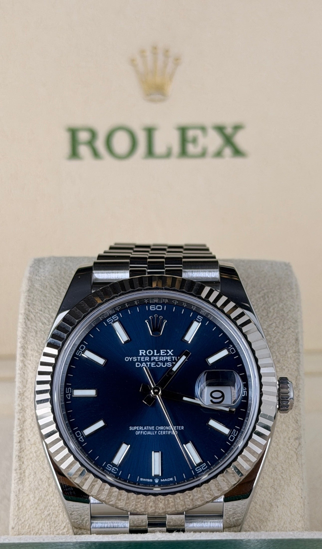 Rolex Datejust 41 Box und Papieren Wie Neu Zustand Blau Stick Zifferblat 18k