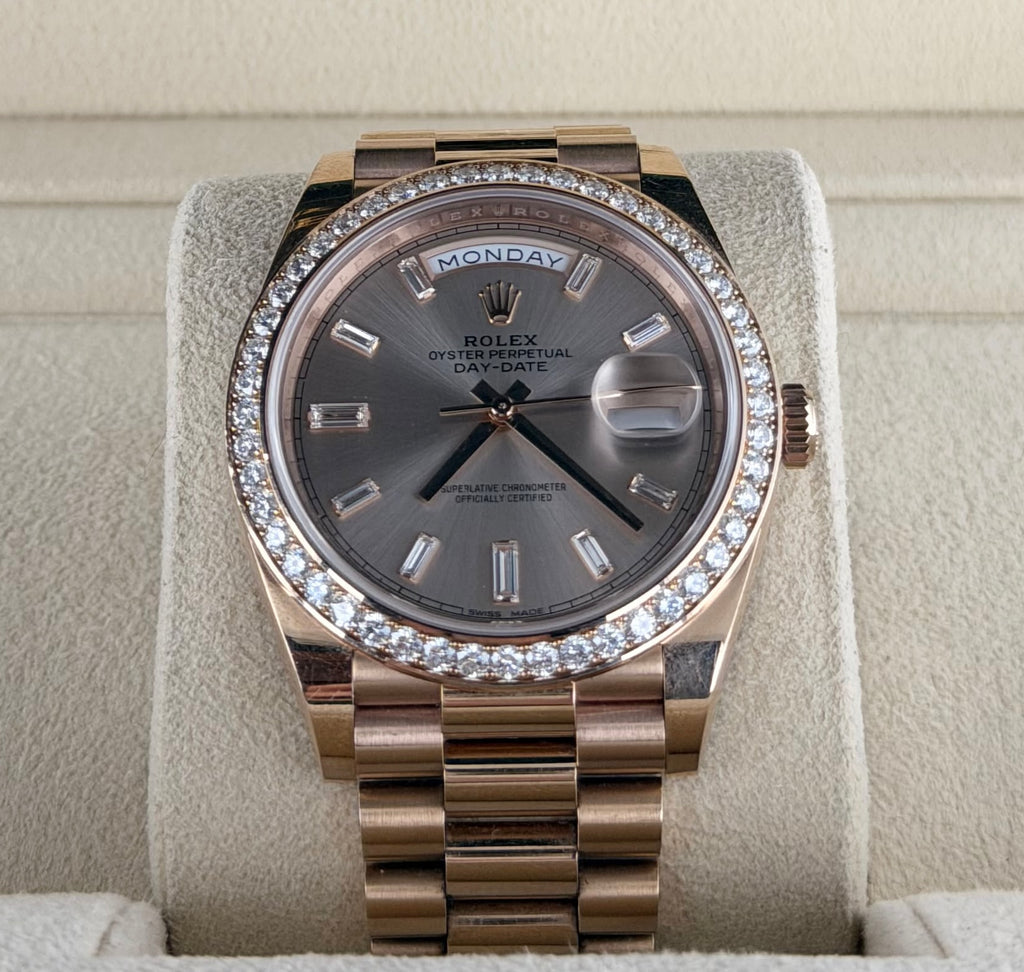Rolex Day-Date 40 RBR, originales Zifferblatt, originale Lünette, Box & Papiere, unpoliert, 2018