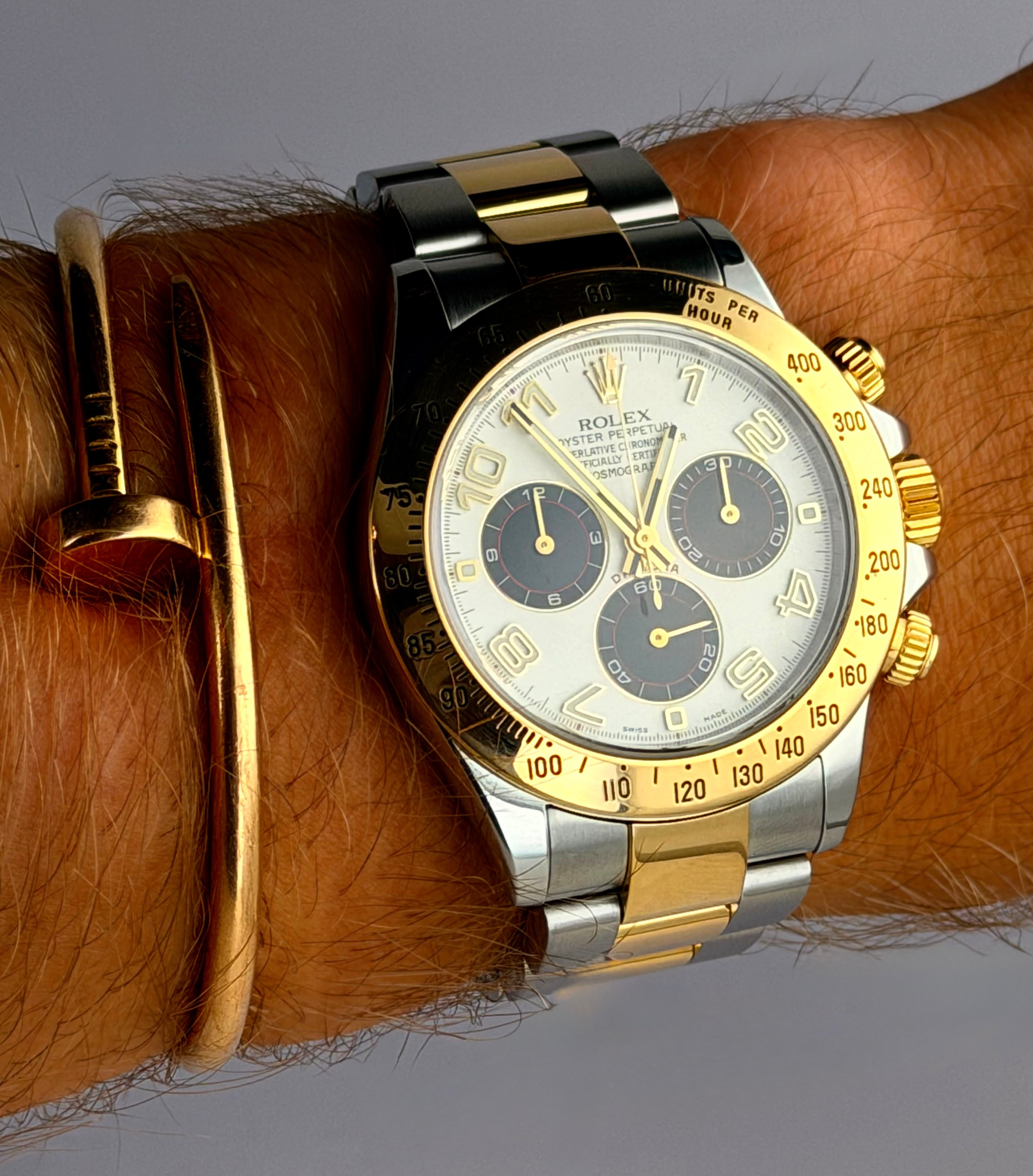 Rolex Daytona Stahl Gold 18K Full Set TOP Zustand Racing panda Dial
