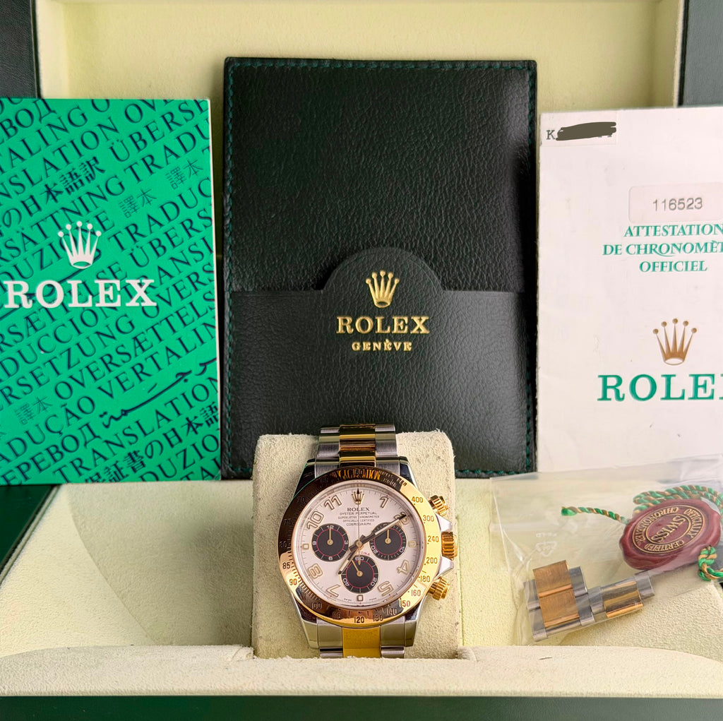 Rolex Daytona Stahl Gold 18K Full Set TOP Zustand Racing panda Dial