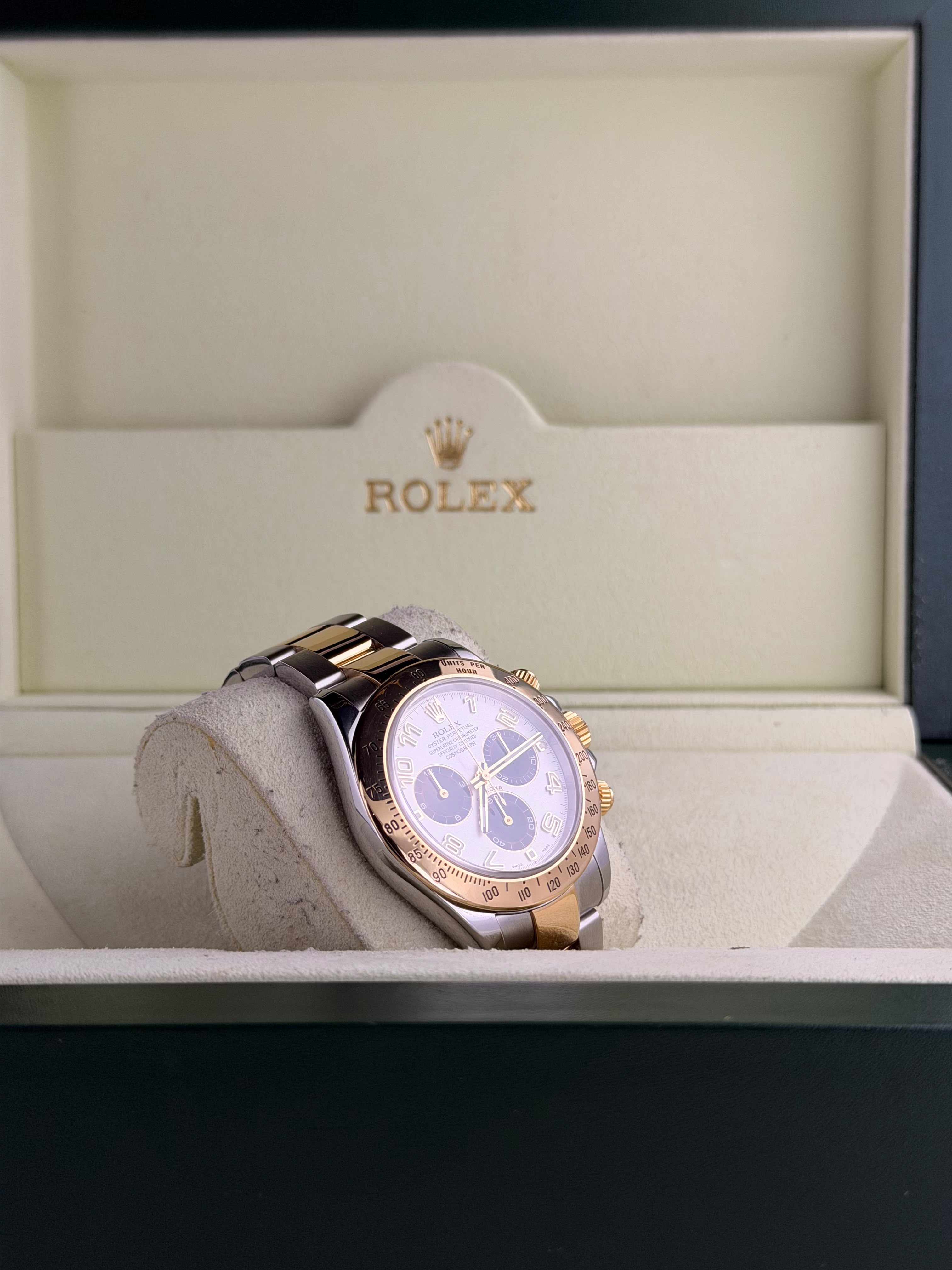 Rolex Daytona Stahl Gold 18K Full Set TOP Zustand Racing panda Dial