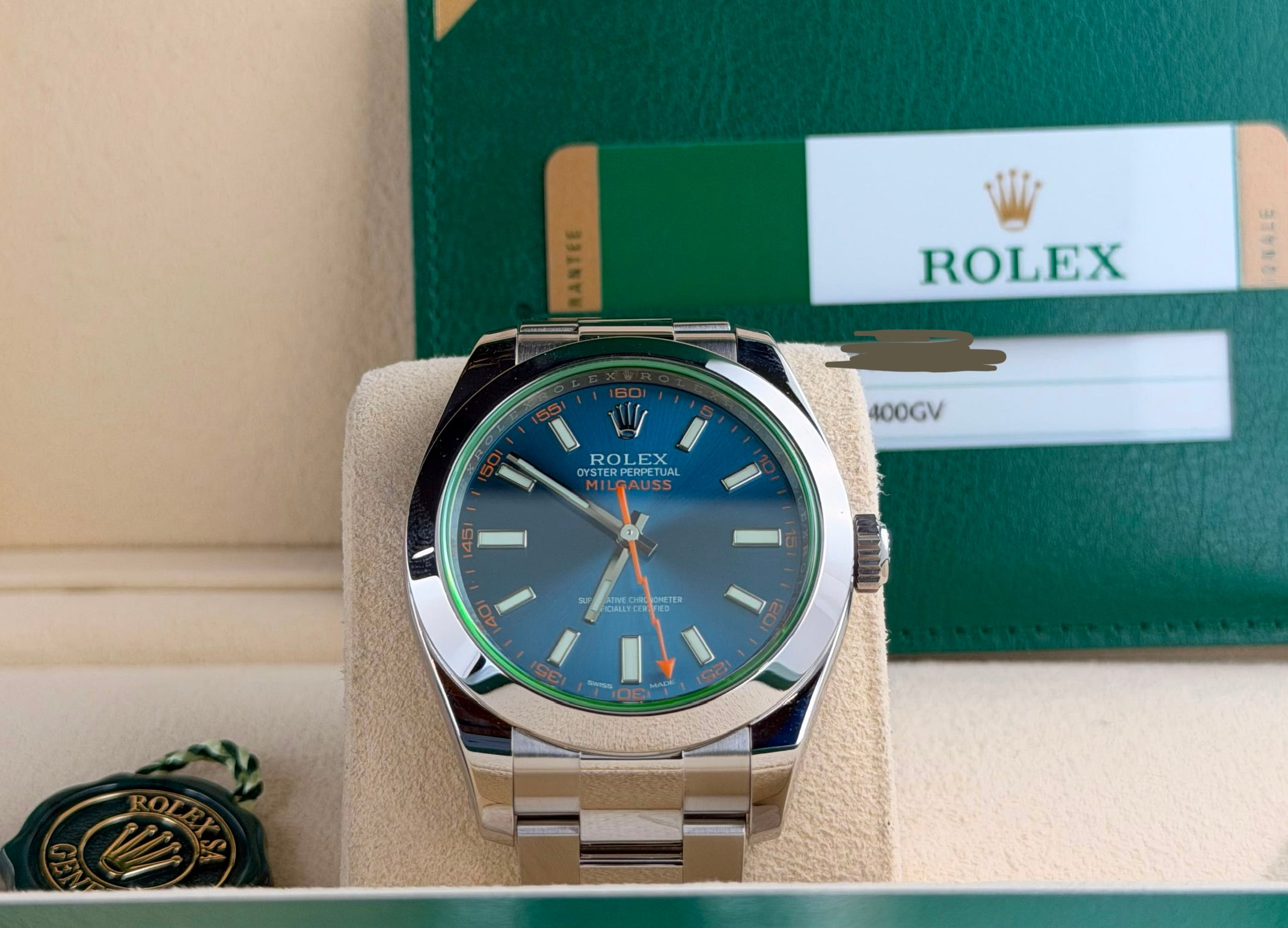 Rolex Milgauss Blaues Zifferblatt, Baujahr 2015, Full Set, neuwertiger Zustand