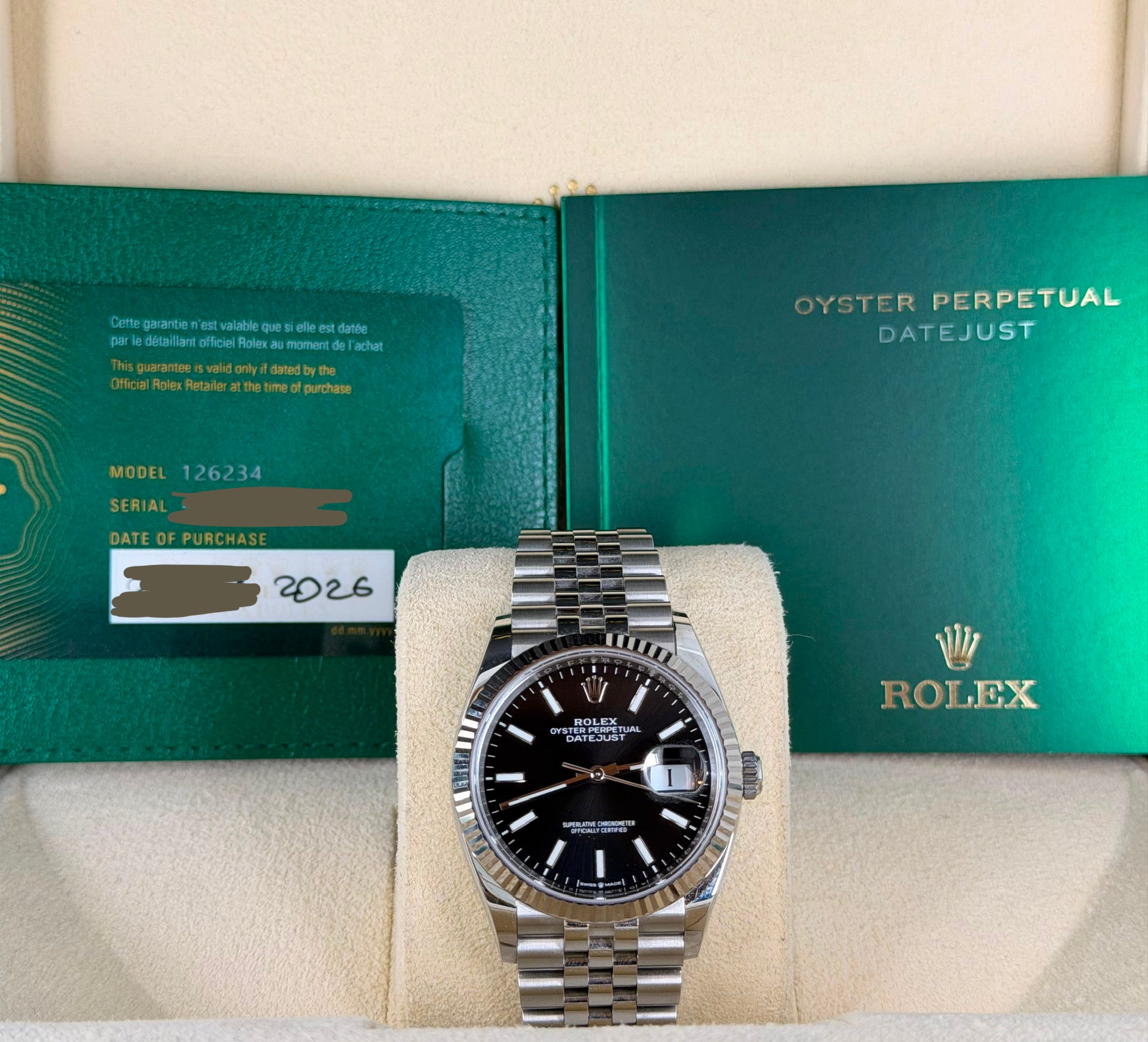 Rolex Datejust 36 Baujahr 2026, Full Set, neuwertiger Zustand