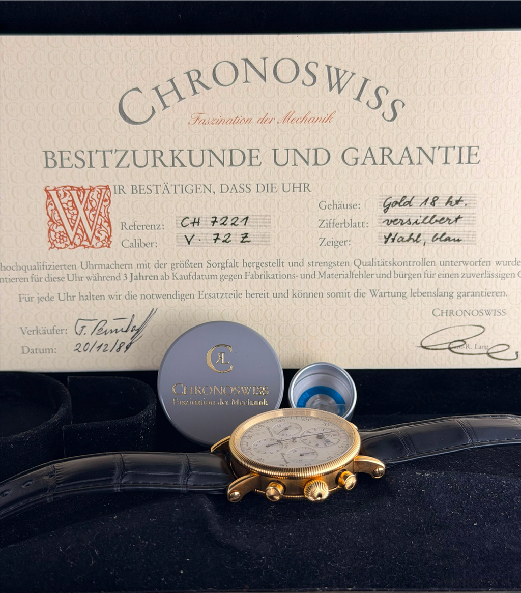 Chronoswiss Kairos Chronograph aus 18 Karat Gold, Full Set, neuwertiger Zustand, Sammlerstück