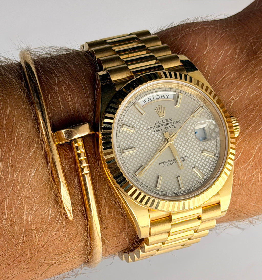 Rolex Day-Date 40 Waffelzifferblatt, Baujahr 2018, 18 Karat Gelbgold