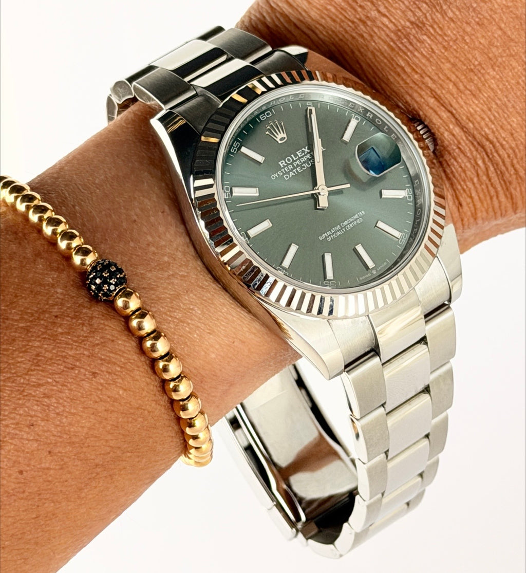Rolex Datejust Automatik, grünes Zifferblatt, 18 Karat, Herrenuhr, Full Set, neuwertig