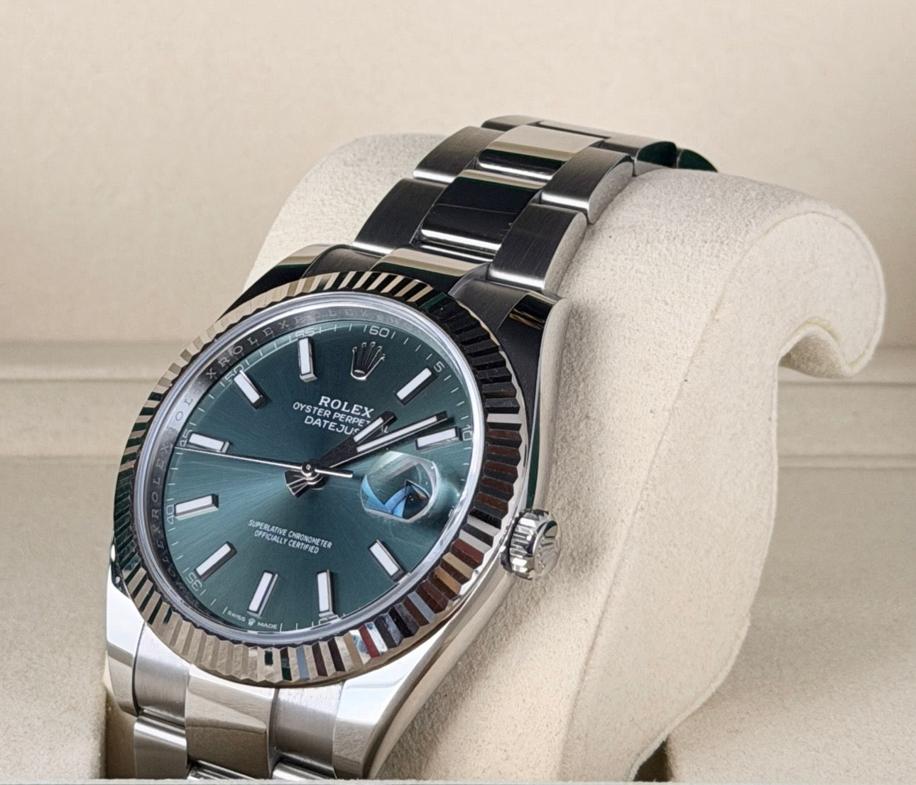 Rolex Datejust Automatik, grünes Zifferblatt, 18 Karat, Herrenuhr, Full Set, neuwertig