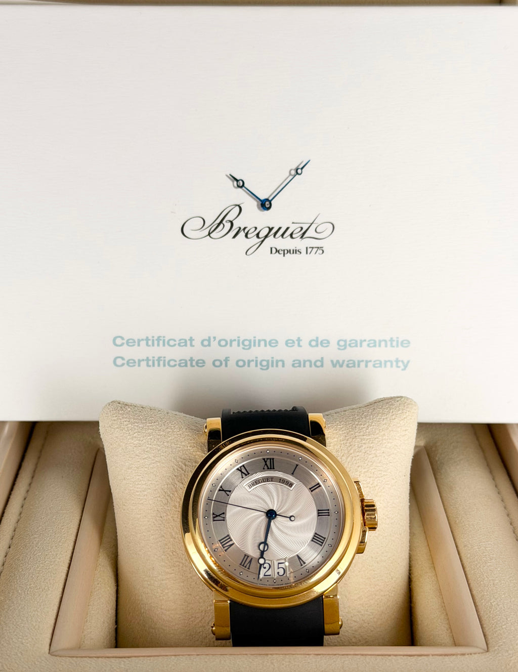 Breguet Marine Big Date 18K Gold Box and Papers Like New