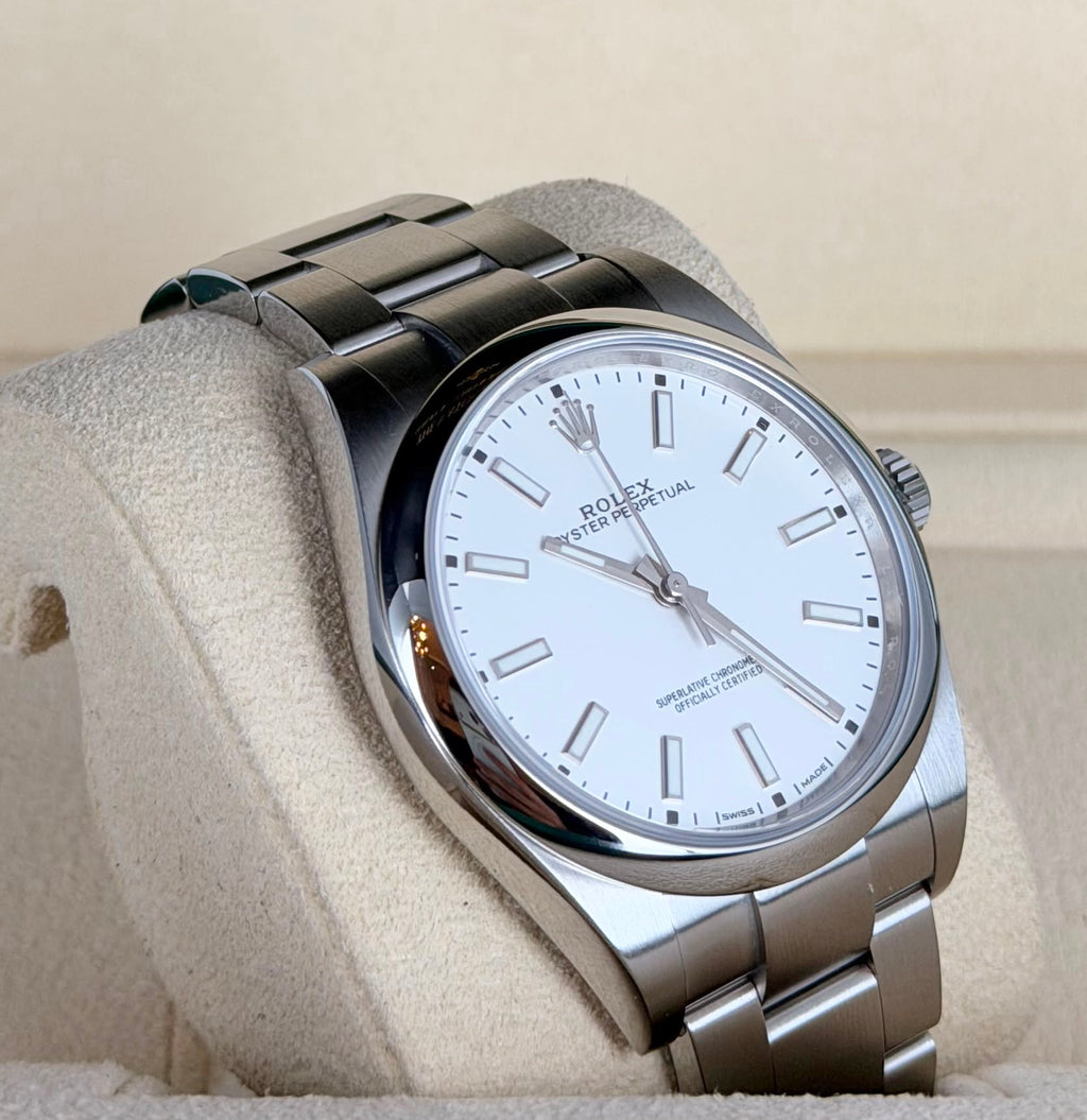 Rolex Oyster Perpetual 39 OP 39 Weiß 2019 Wie neu
