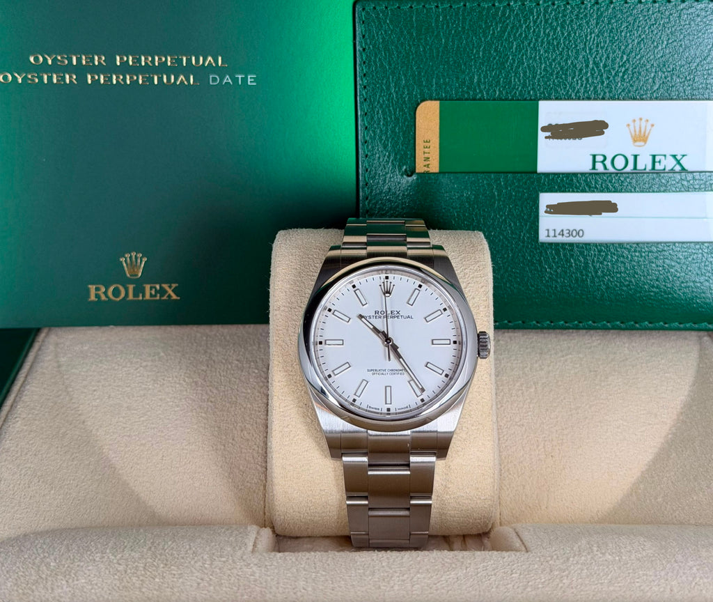Rolex Oyster Perpetual 39 OP 39 Weiß 2019 Wie neu