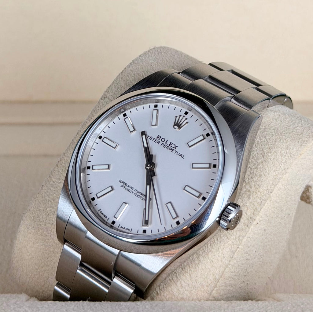 Rolex Oyster Perpetual 39 OP 39 Weiß 2019 Wie neu