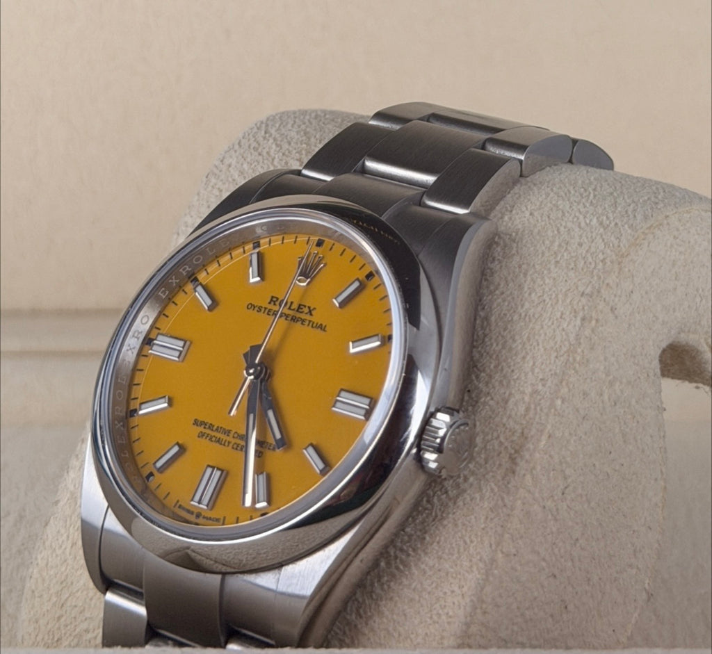 Rolex Oyster Perpetual 36 Gelb Discontinued Born Yellow Box and Papers