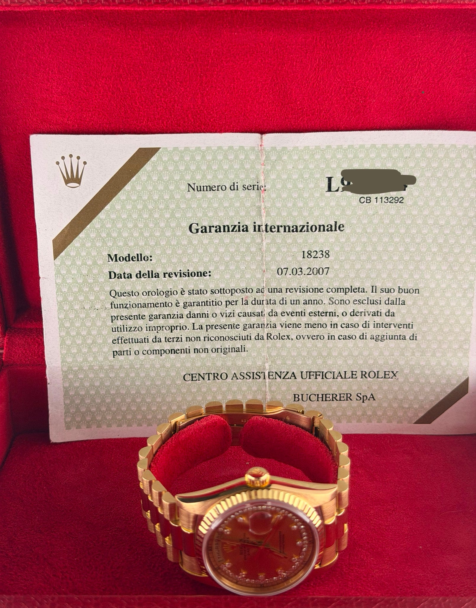 Rolex Day-Date 36 Original String Dial Box and Service Papers