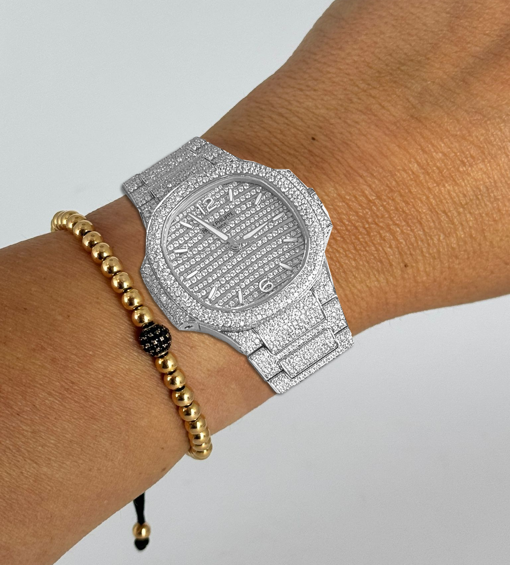 Nautilus Damen Automatik mit vollständigem Diamantbesatz