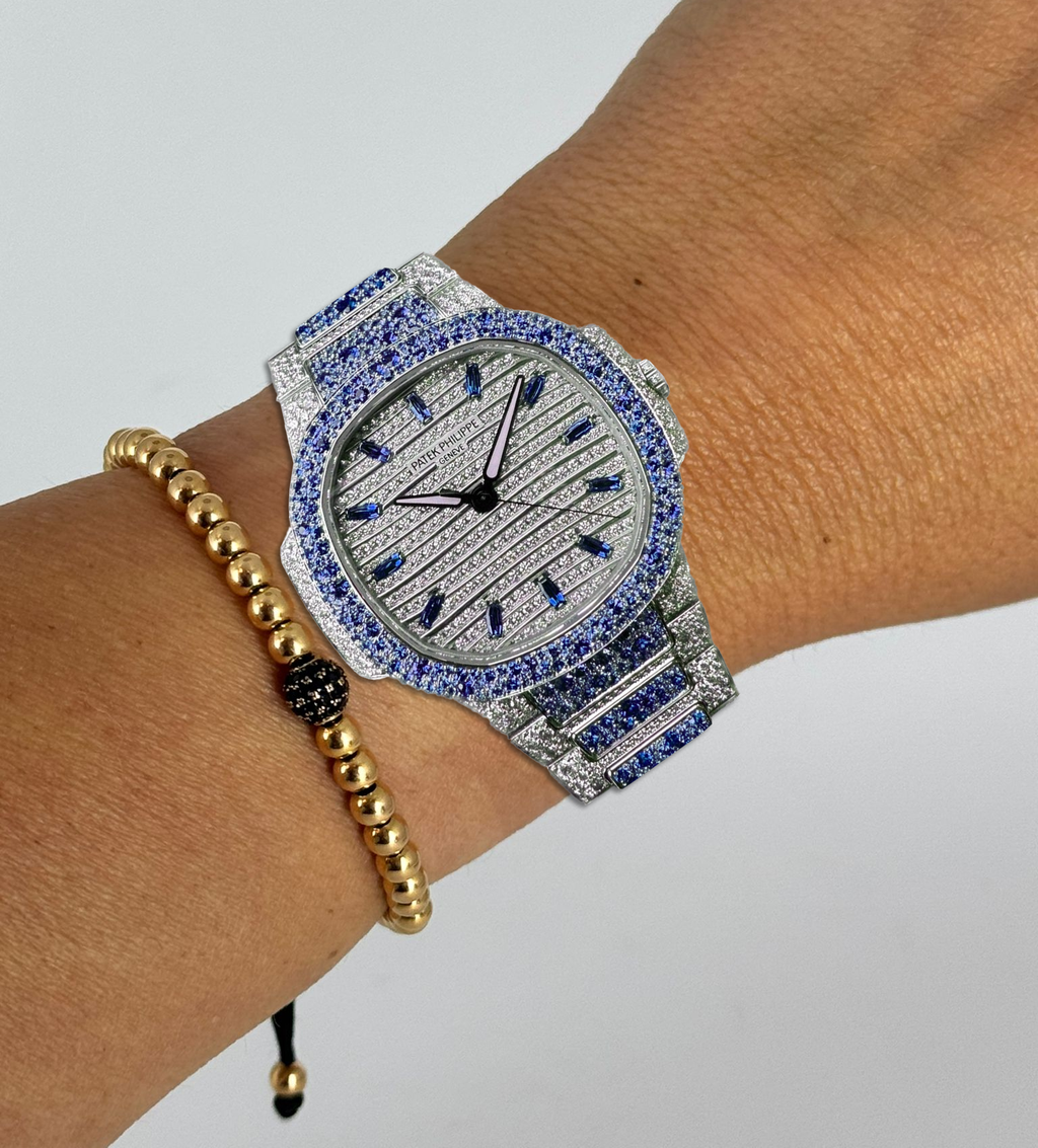 Nautilus Haute Joaillerie mit blauen Edelsteinen und vollständigem Diamantbesatz