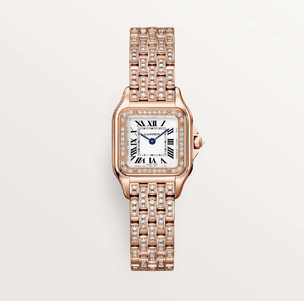 Cartier Panthère Small, Quarzuhr aus Roségold, Diamantlünette und -armband ab Werk