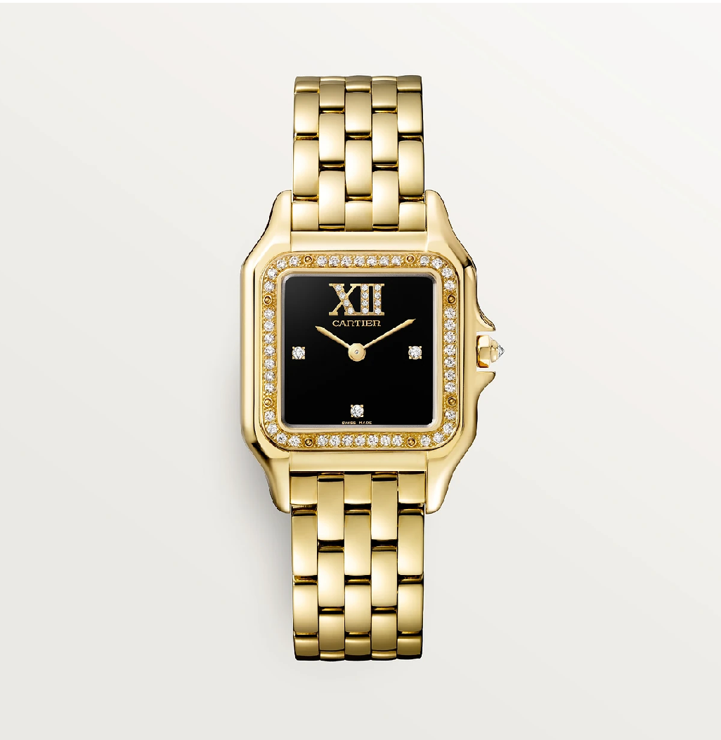 Cartier Panthère de Cartier Medium – 18k Gelbgold mit schwarzem Lack-Zifferblatt und Diamantindizes