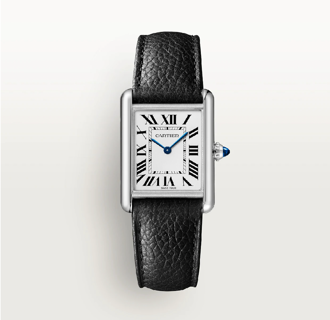 Cartier Tank Must SolarBeat Large Photovoltaik Edelstahl Schwarzes Lederarmband