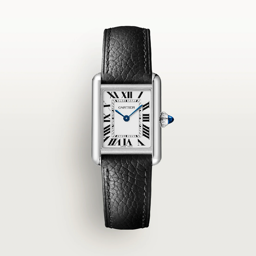 Cartier Tank Must SolarBeat Large 29.5mm x 22mm Edelstahl Schwarzes Lederarmband Photovoltaik-Quarz Uhr