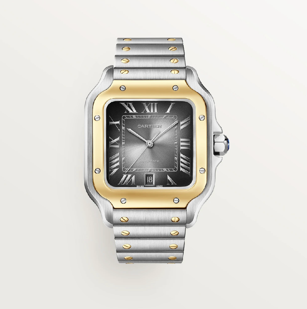 Santos de Cartier Dual Time Stahl & Gold 39,8 mm Anthrazit Zifferblatt