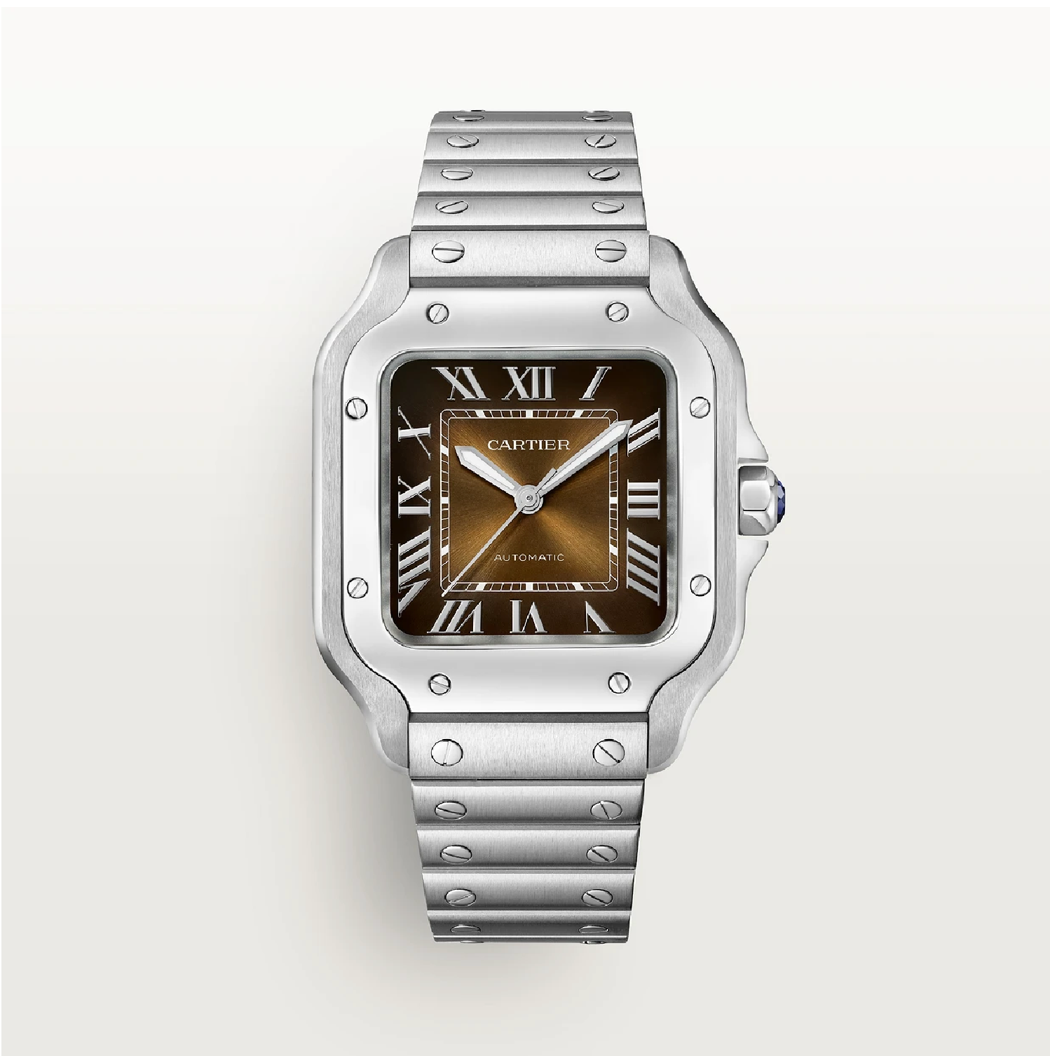 Santos de Cartier Mittleres Modell Braun Zifferblatt Stahl Uhr