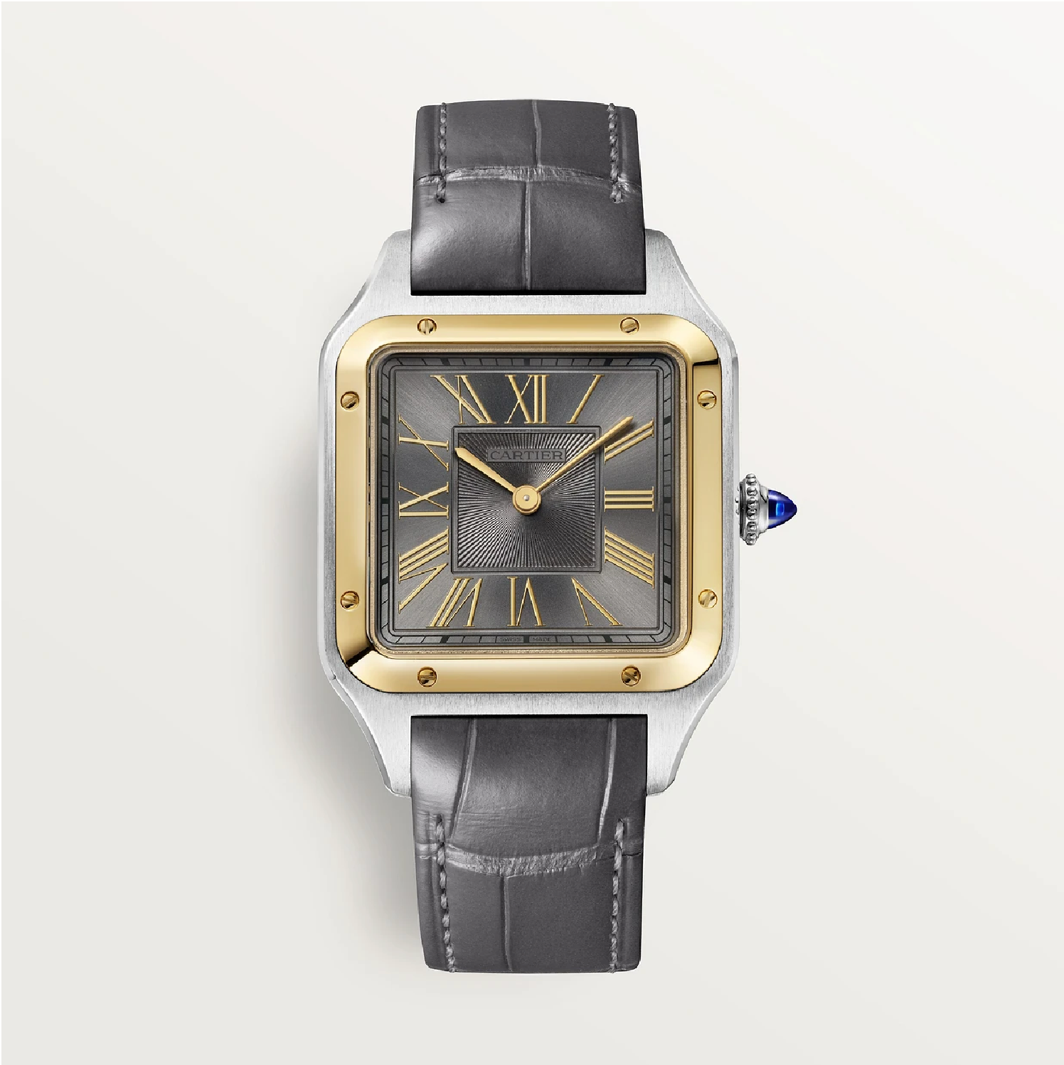 Santos-Dumont Großes Modell Stahl & Gold Quarz Graues Zifferblatt