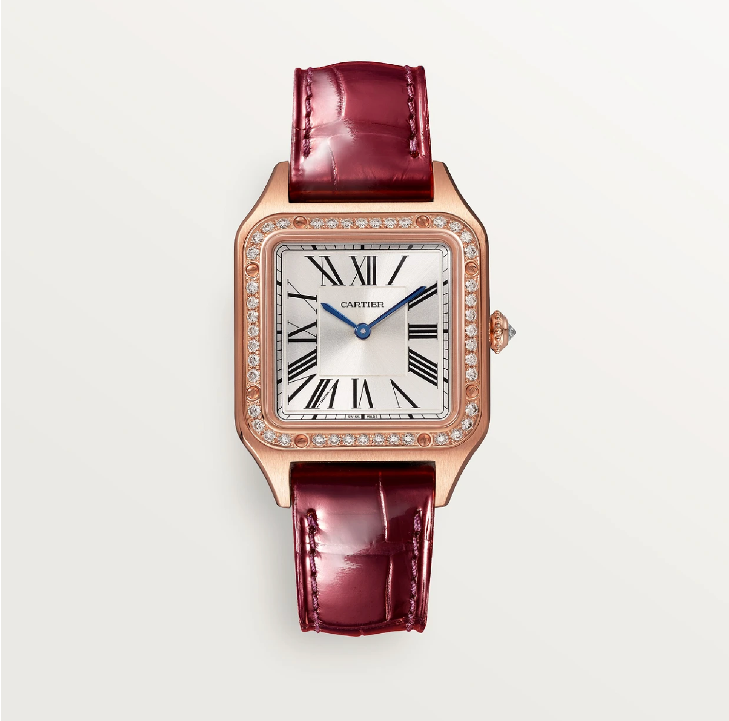 Santos-Dumont Kleines Modell Roségold Diamantlünette Quarz