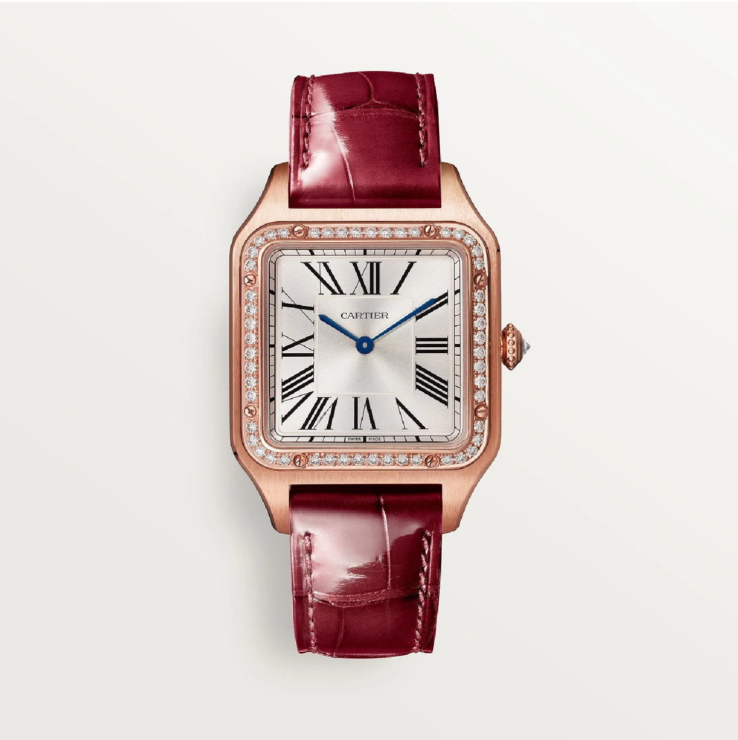 Santos-Dumont Großes Modell Roségold Diamantlünette Quarz Uhr