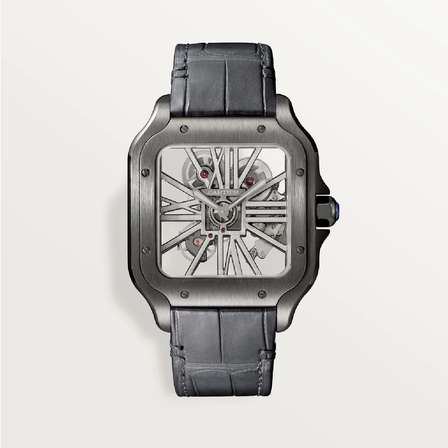 Santos de Cartier Skeleton Schwarzer ADLC Großes Modell Handaufzug
