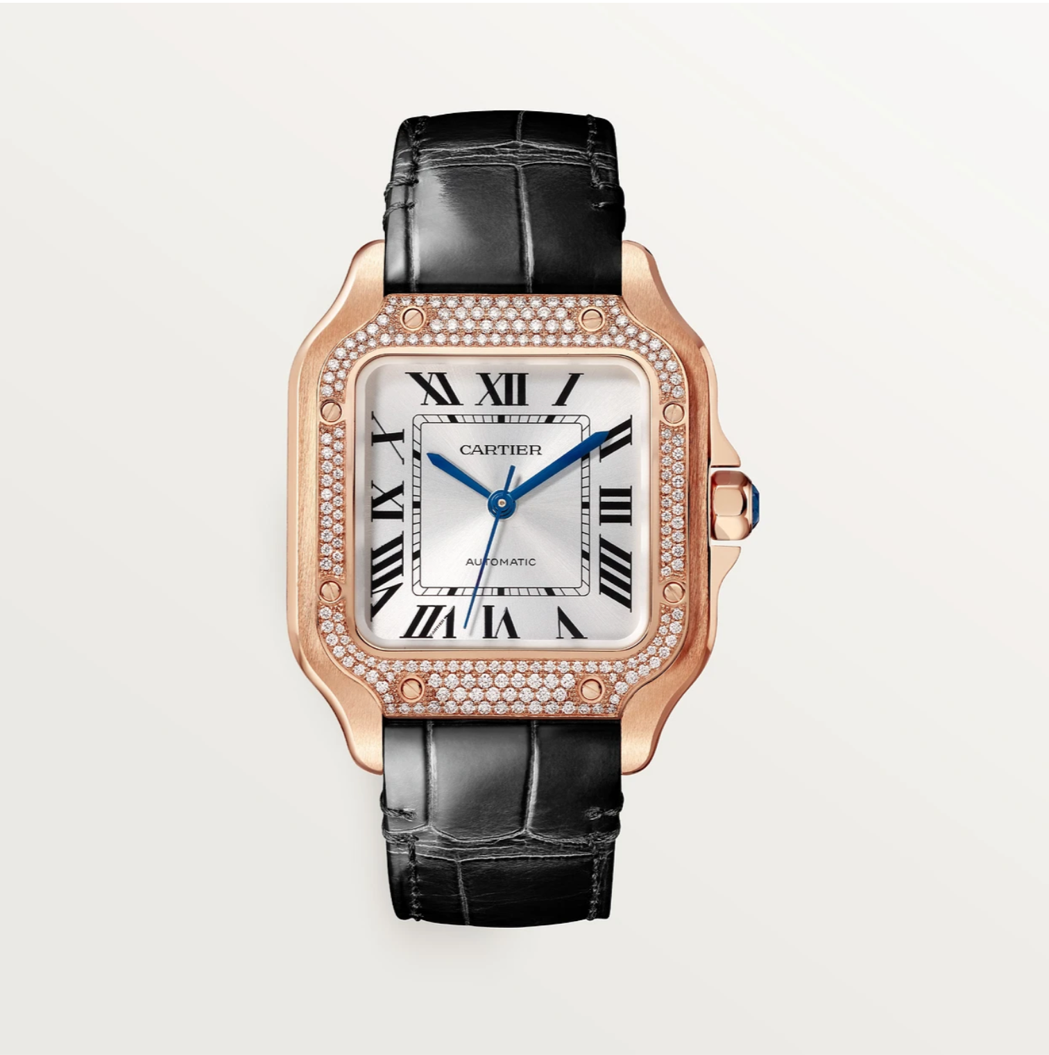 Santos de Cartier Roségold Diamantlünette Mittleres Modell Automatik Uhr