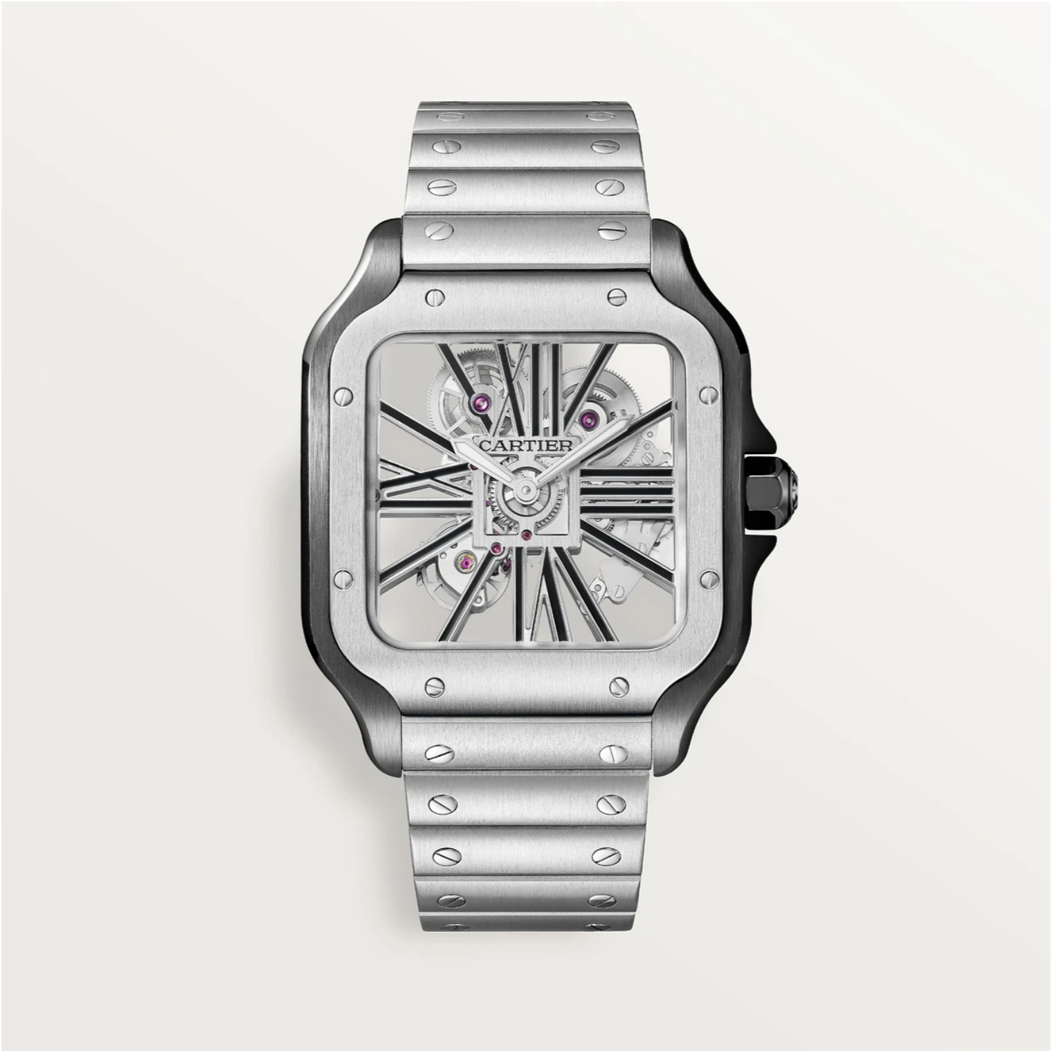 Santos de Cartier Skeleton Großes Modell Handaufzug Schwarzer ADLC