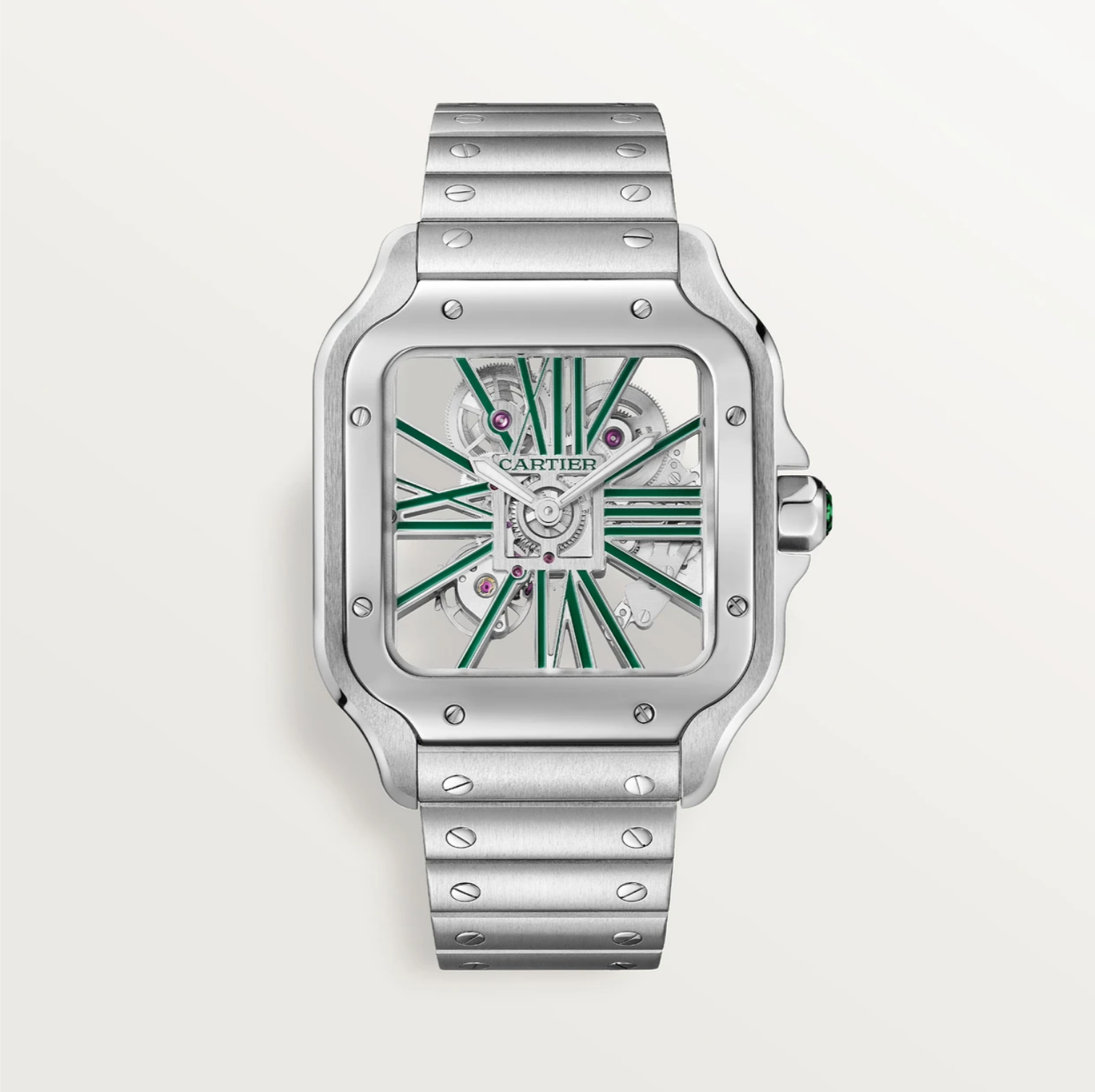 Santos de Cartier Skeleton Großes Modell 9611 MC Stahl & Grün