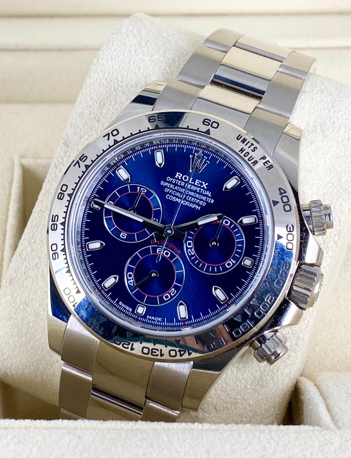 Rolex Daytona Weißgold 2020, neue Karte, blaues Zifferblatt, Full Set 116509