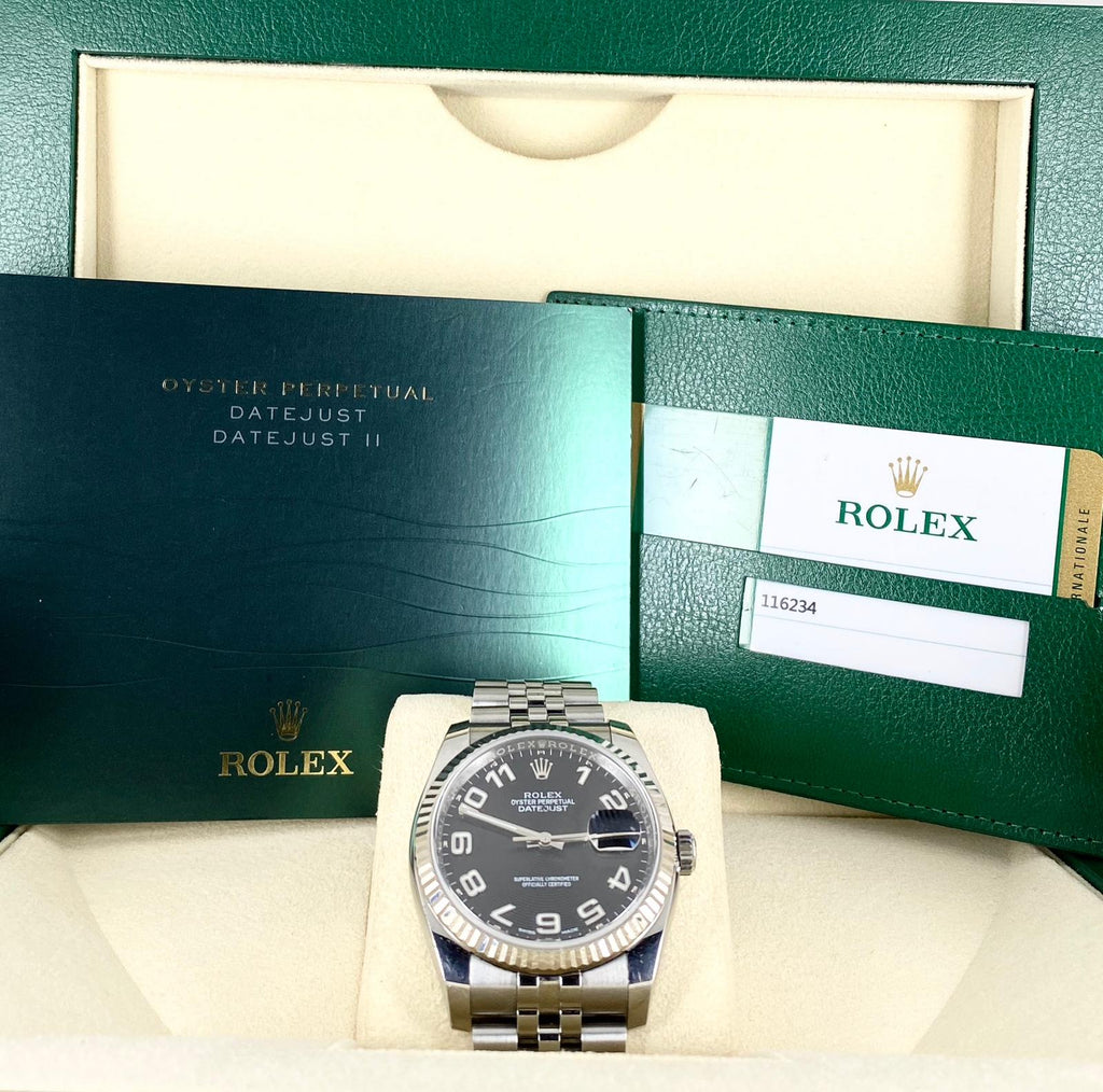 Rolex Datejust II, schwarzes konzentrisches Zifferblatt, mit Box und Papieren