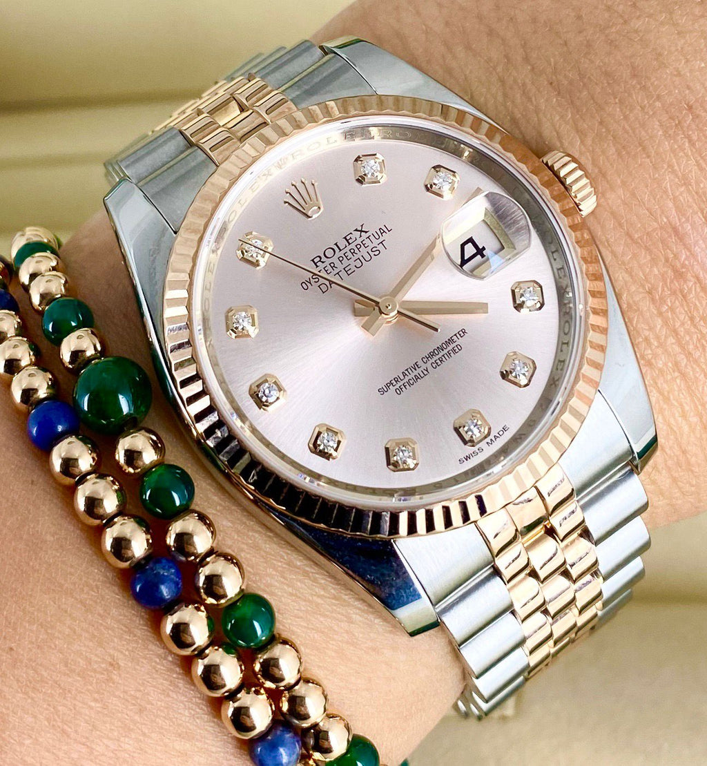 Rolex Datejust 36, Zweifarbig Roségold, vollständiges Set, Diamanten