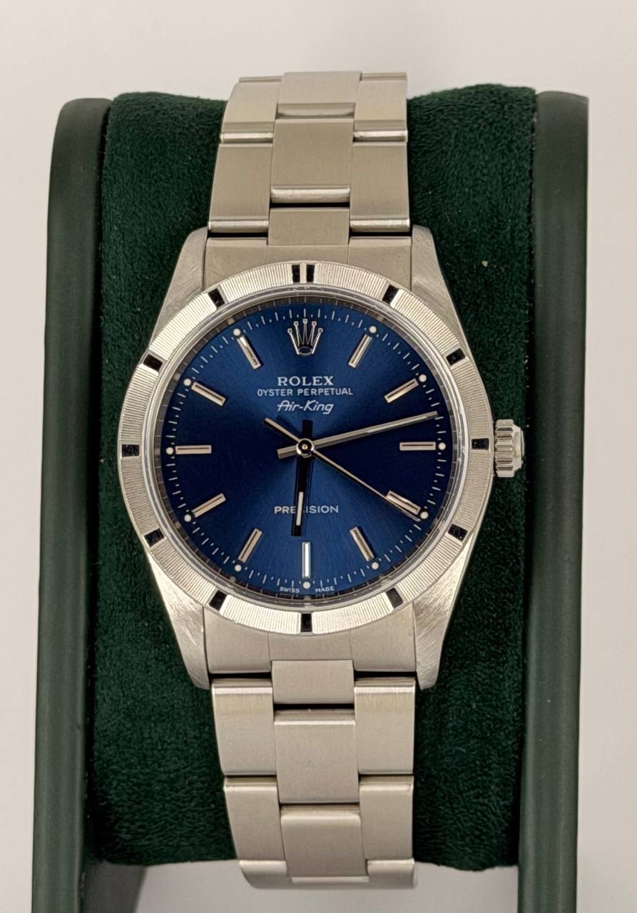 Rolex Air King ohne Löcher Seriennummer D nach vollständigem Service blaues Zifferblatt nur Uhr