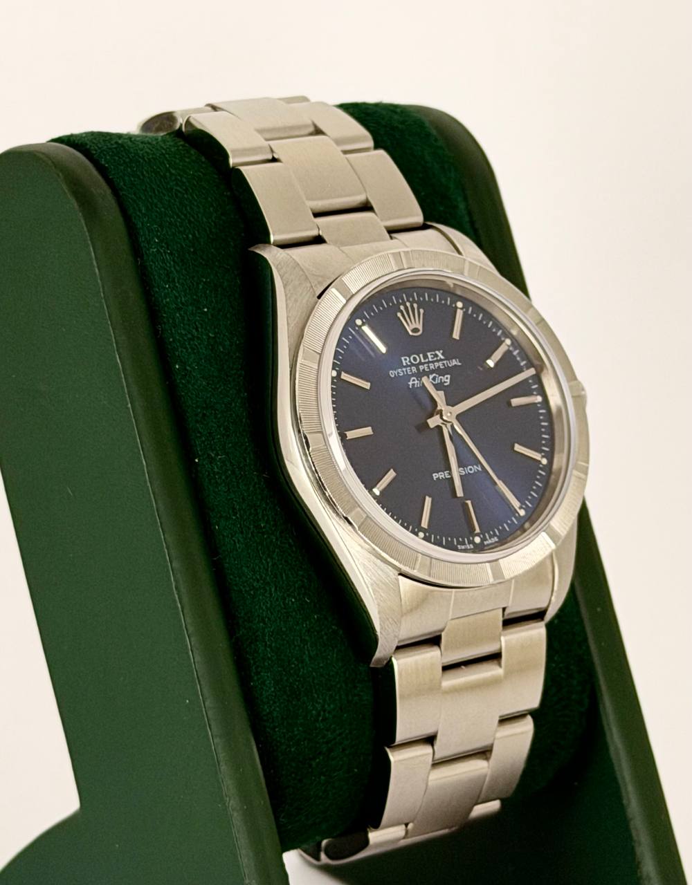 Rolex Air King ohne Löcher Seriennummer D nach vollständigem Service blaues Zifferblatt nur Uhr