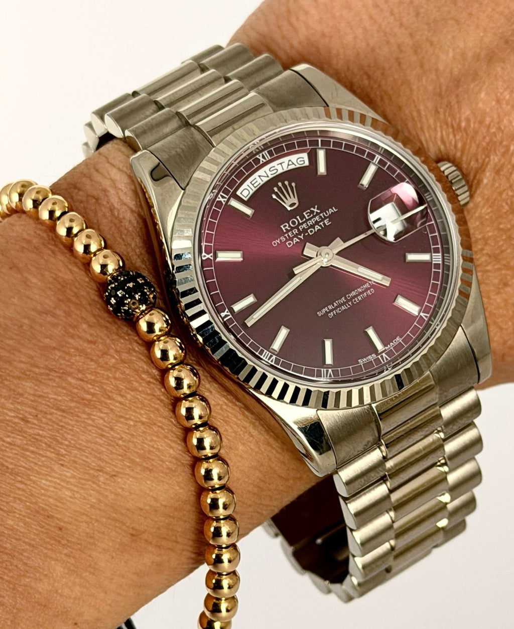 Rolex Day-Date 36 Kirsch-Zifferblatt Komplettset wie neu kein Stretch Wien Set