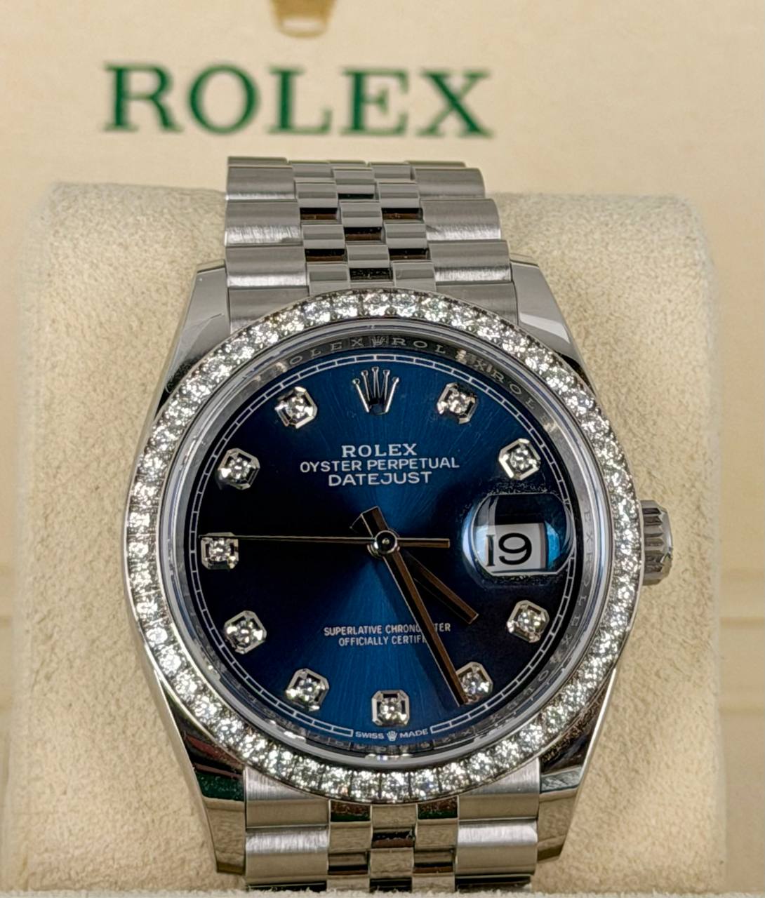 Rolex Datejust 36 Werksdiamantlünette und Werksdiamantzifferblatt Neu 08-2025