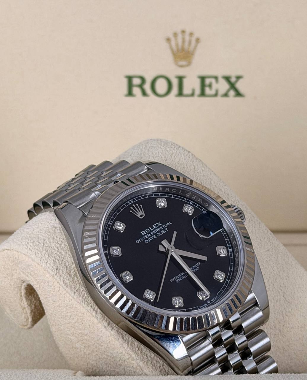 Rolex Datejust 41 Diamant-Zifferblatt mit Jubilé-Armband, 18k Weißgoldlünette, Komplettset