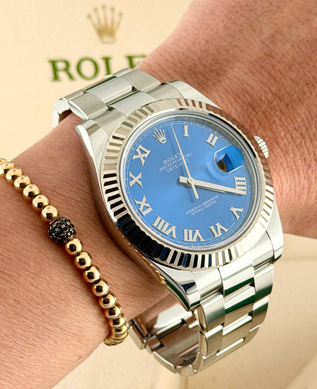 Rolex Datejust II 41 mm Azurblaues Zifferblatt 2016 Full Set 18k Weißgold-Lünette